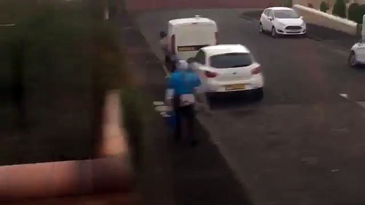 Adorable granddad waves to his granddaughter on her way to work