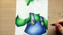 Drawing Luigi from Nintendo using coloured pencils