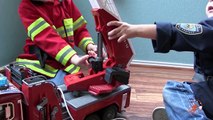 Toy Truck Videos for Children - Toy Bruder Mack Fire Engine and Toy Police Truck and Helicopter