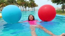 Giant Balloon Challenge Surprise Toys Pool Party - Shopkins - Superhero Ooshies - Disney Toys