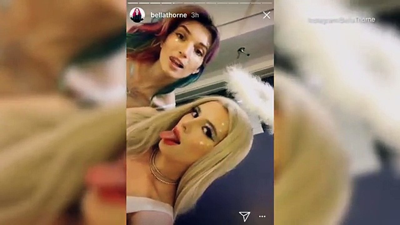 Bella Thorne dons angel costume complete with halo & wings