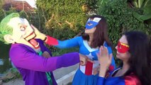 Spiderman and Joker pranks - Supergirl BEETLE on Chest! Spiderman funny! Superhero in read life