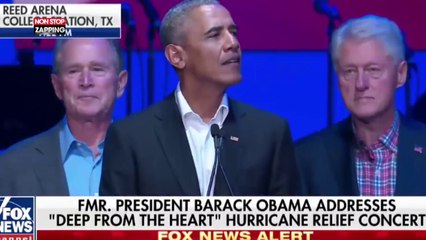 Victimes d’ouragans : Barack Obama, Bill Clinton, Georges W.Bush père et fils et Jimmy Carter réunis sur scène (vidéo)