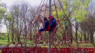 Outside Playground Fun Day on Colorfull Slides - Superheroes SPIDERMAN vs SUPERGIRL