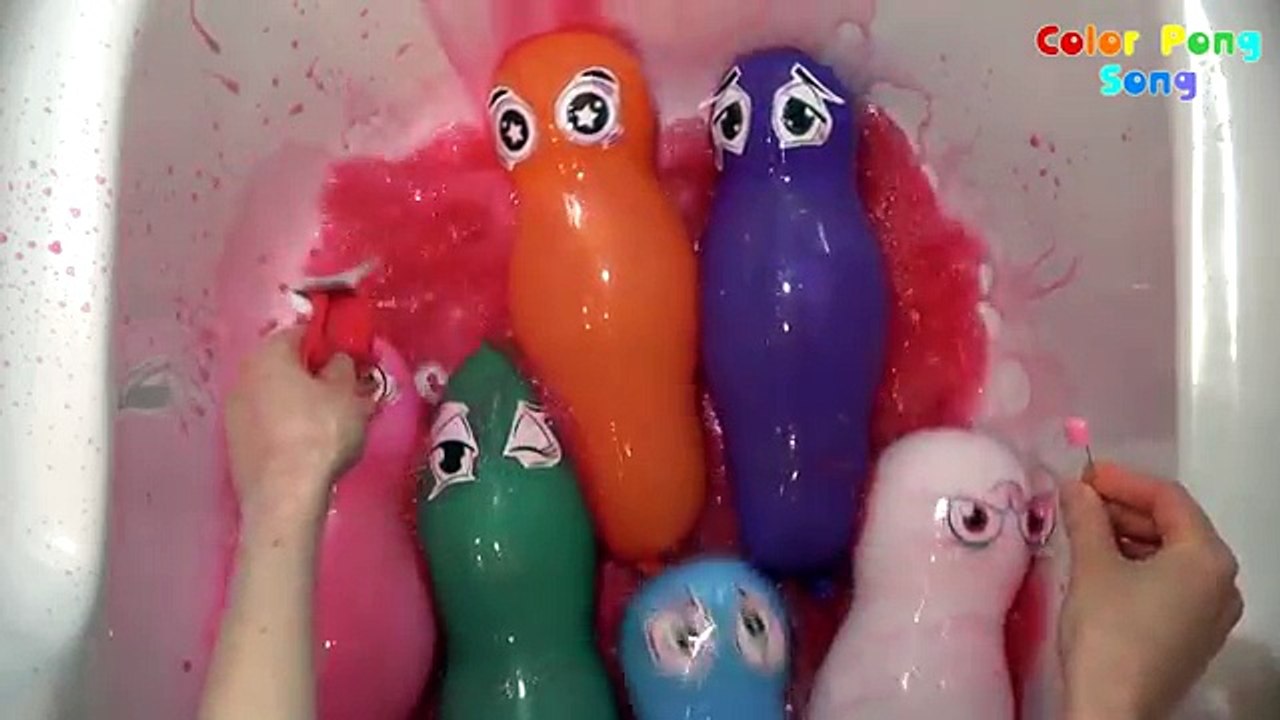 Learn Colors with Peanut Balloon and Popping Water Balloons Finger Family Song Color Pong Song
