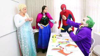 Frozen Elsa & Spiderman AT SCHOOL vs Joker COSTUMES DRESS CUT ✂ w/ Teacher Anna Fun Superheroes IRL
