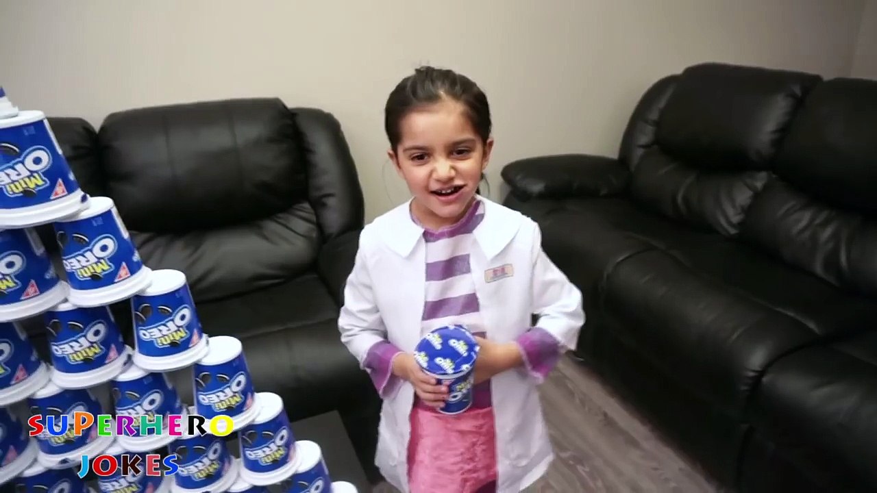 AWESOME OREO CHALLENGE! Movie Kids Toys w/ Doc McStuffins, Hulk & Joker FAMILY FUN IN REAL LIFE