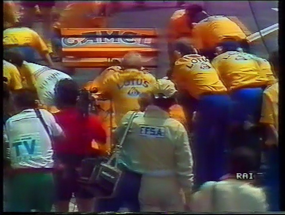 Gran Premio di Francia 1987: Pit stop di A. Senna, Prost, Mansell e Johansson e ritiro di Boutsen