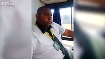 Bus driver taking a selfie while driving