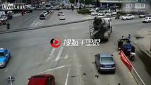 Two motorcyclists gets ran over by a cement truck