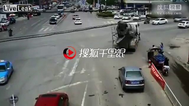 Two motorcyclists gets ran over by a cement truck