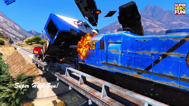 COLOR TRAINS CRASHES CARS HELICOPTER PLANES in Spiderman Cartoon for Kids with Nursery Rhymes Songs