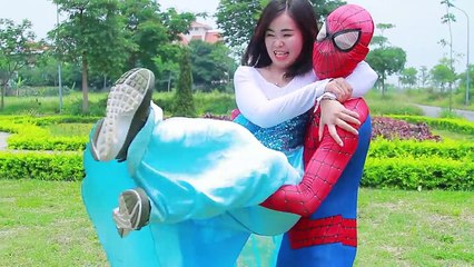 Spiderman is Doctor Injection Zombies Joker Break into play area Kids Kidnapped Elsa Superhero funny