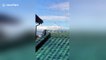 Typhoon Lan blows ferris wheel gondolas wildly in wind