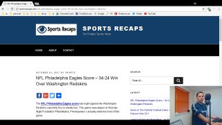NFL Philadelphia Eagles Score - 34-24 Win Over Washington Redskins