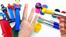 Finger Family Nursery Rhymes Song Learn Colors Hand Body Paint Candy Pez Superhero & Baby Doll Eats