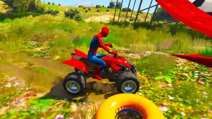 Learn Color ATV & Jet Ski with Spiderman Funny Cars - Colors for Kids with Nursery Rhymes Songs