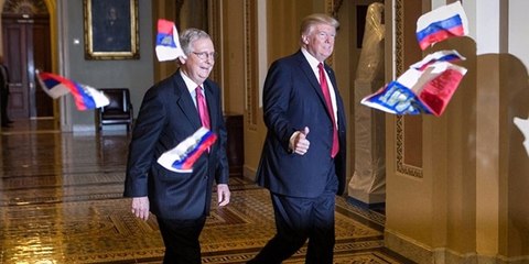 ABD'li Protestocu, Başkan Trump'ın Üzerine Rus Bayrağı Fırlattı