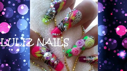 uñas acrilicas rosas estilo sinaloa 3D y punta moderna en colaboracion con Luliz Nails