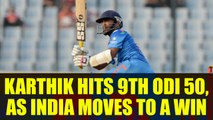 India vs NZ 2nd ODI : Dinesh Karthik hits 9th ODI 50, Blues inches to victory | Oneindia News