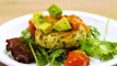 Fish Cakes with Avocado and Roasted Tomato Relish on Arugula Salad