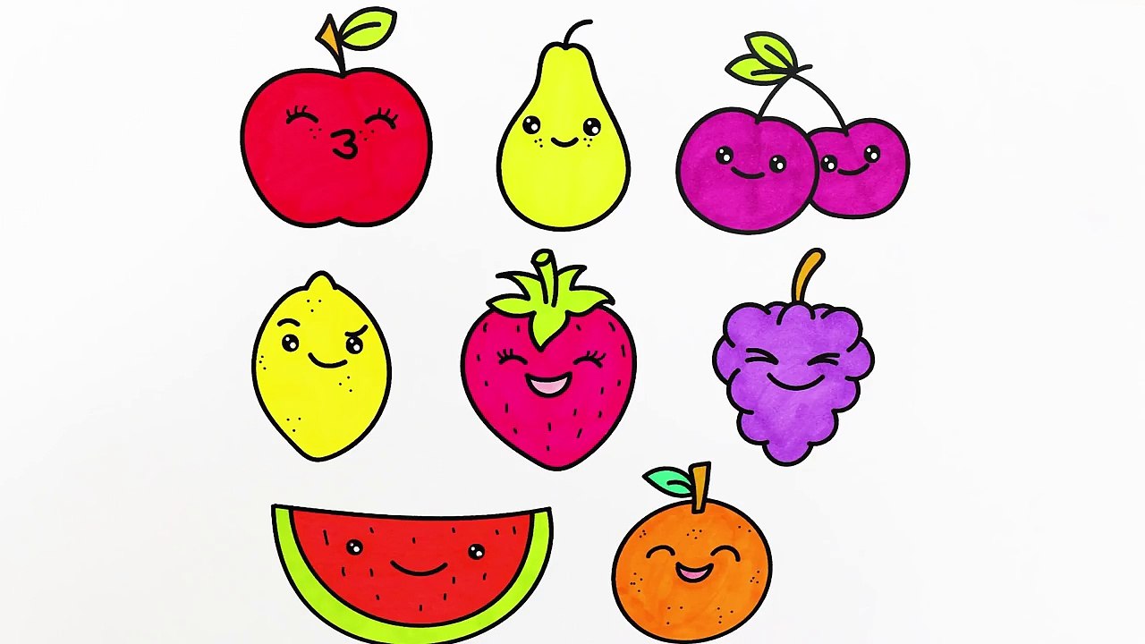Fruits Drawing Animation and Colours for Kids | How to Draw and Paint | Colouring Videos