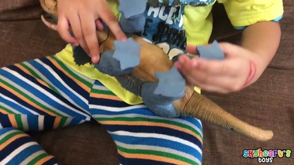 BABY TRICERATOPS lost in our home! - Toddler adopts hungry pet dinosaurs for kids toys-AVYMh5kAqmA