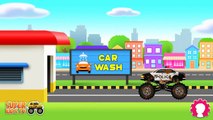 Monster Truck   Learn Colors with Trucks   Police Car   Car Wash for Children