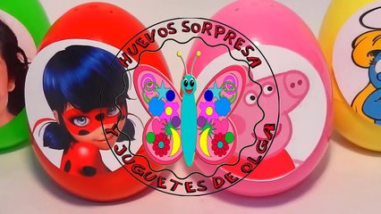 8 huevos sorpresa de dibujos de Spiderman Elsa Pocoyó Ladybug pitufina peppa pig barbie Luna Barbie