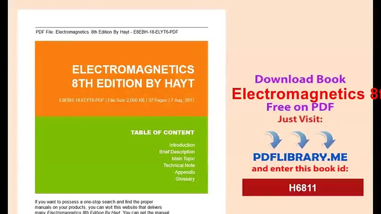 Electromagnetics 8th Edition By Hayt