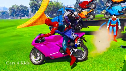 COLOR MOTORBIKE on TRUCK and Spiderman Cars Cartoon for Kids & Colors for Children Nursery Rhymes