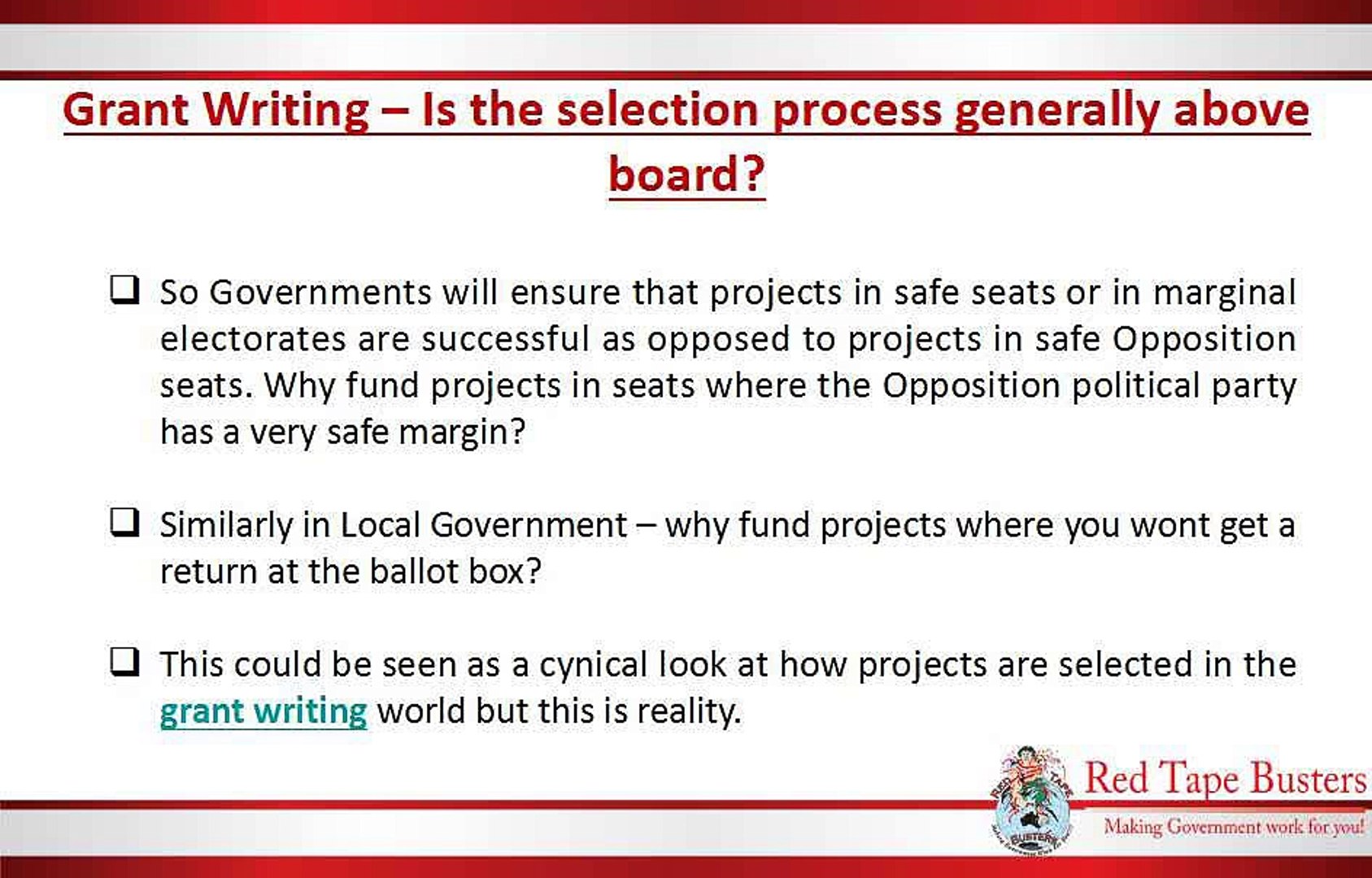 Grant Writing – Is the selection process generally above board?