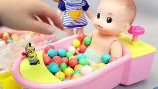 Surprise Eggs Play Doh Baby Doll Bath Time Bubble Gum Learn Colors Clay Slime Toys