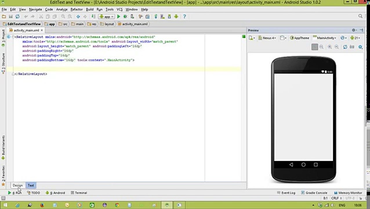 Android Studio Studio Tutorials - 15 : EditText and TextView Example ...