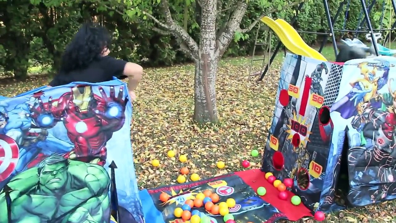 Batman Toys GIANT KIDS TENT PLAYTIME Ball pit challenge Egg Surprise Disney toys-BunQ5IWqY94