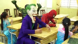 Spiderman Go to School Joker Naughty in classroom Frozen Elsa teacher Hulk study Superhero funny