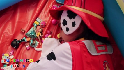 PAW PATROL MARSHALL NAILS THROUGH FINGERS! w/ Spiderman, Evil Queen & Joker in Real Life