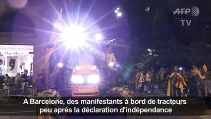 Des manifestants à bord de tracteurs à Barcelone