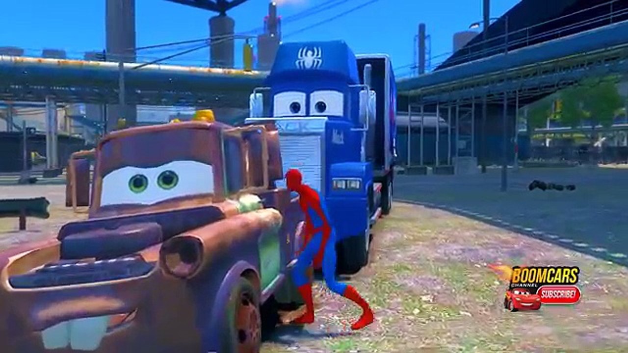 Blue Mack the Spiderman Truck, Lightning McQueen Transportation for kids, Disney Cars for children