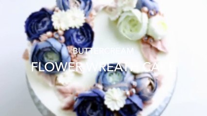 HOT CAKE TRENDS 2016 Buttercream Blue Roses Wreath cake - How to make by Olga Zaytseva
