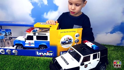 Kids car. Bruder POLICE SUV Land Rover. Toy review with Nick Turbo. Video for Kids. Unboxing-NkyG4T7vq68