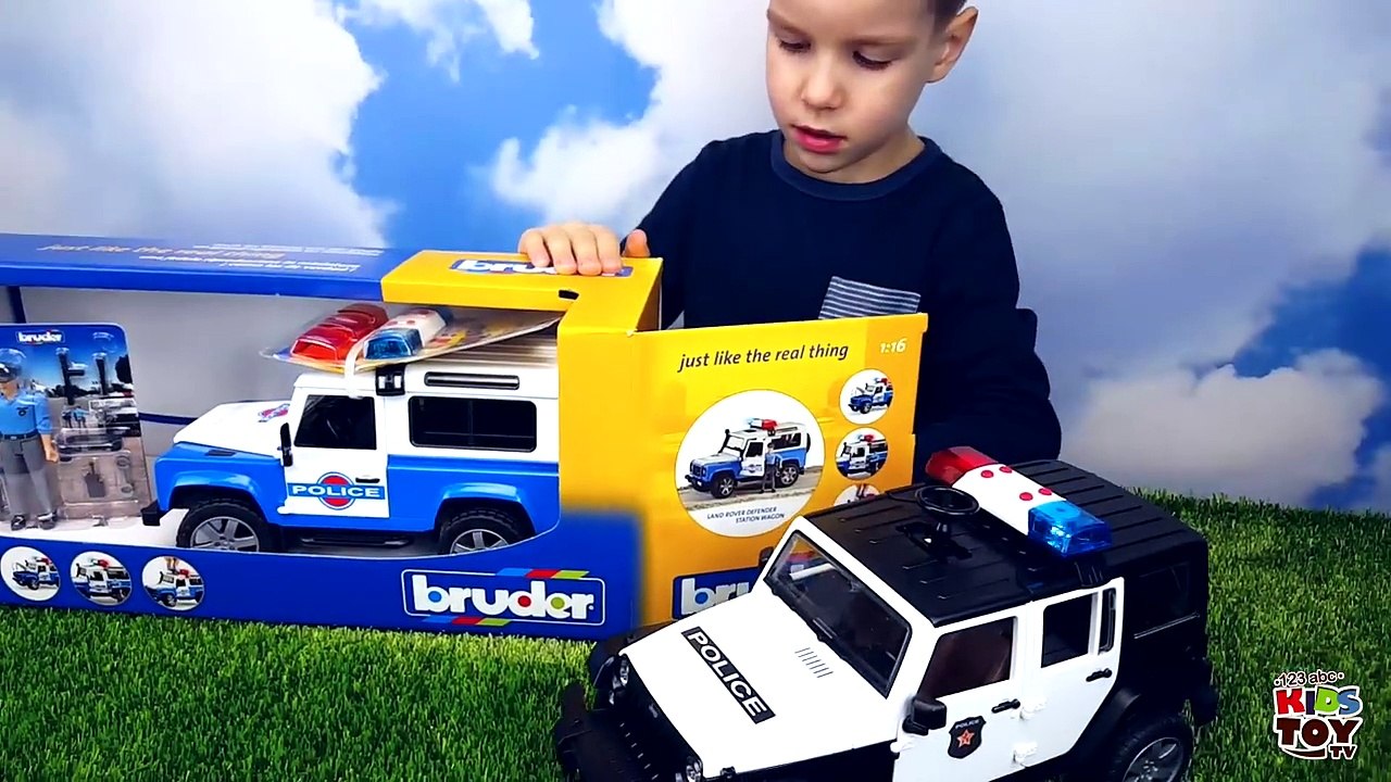 Kids car. Bruder POLICE SUV Land Rover. Toy review with Nick Turbo. Video for Kids. Unboxing-NkyG4T7vq68