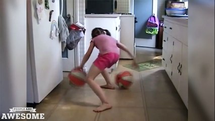 8 year old girl is incredible at dribbling basketballs!
