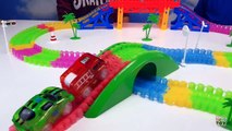 Track and cars shine in the dark. Fire truck, police and racing. Cheerful Toys for children. Review-iUmbNzIsGic