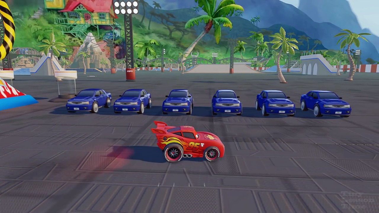 Learn Colors with Cars Lightning McQueen Jumps Over Toys Finger Family Nursery Rhyme Songs