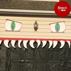 Garaj kapısına 'Cadılar Bayramı' düzenlemesi