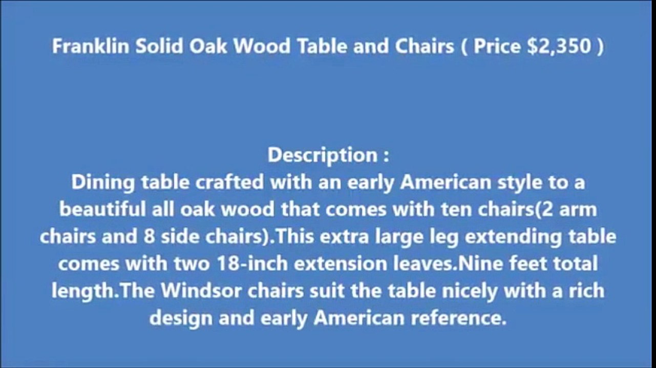 Dining Table and Chairs, Franklin Table Set l  Maryland,New Jersey, Virginia, Pennsylvania