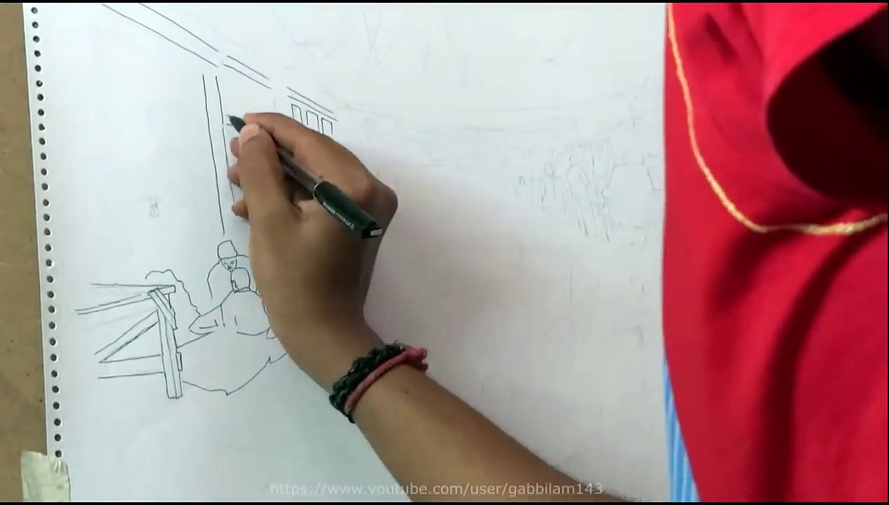 Drawing vegetable Market with ballpoint pen | Pen Drawing