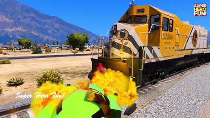 SUPER CAR CRASH test vs Train in Spiderman Cartoon Videos with Nursery Rhymes Songs