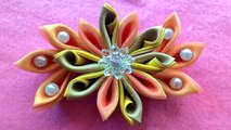 Diy _ how to make kanzashi flowers with beads and satin ribbon